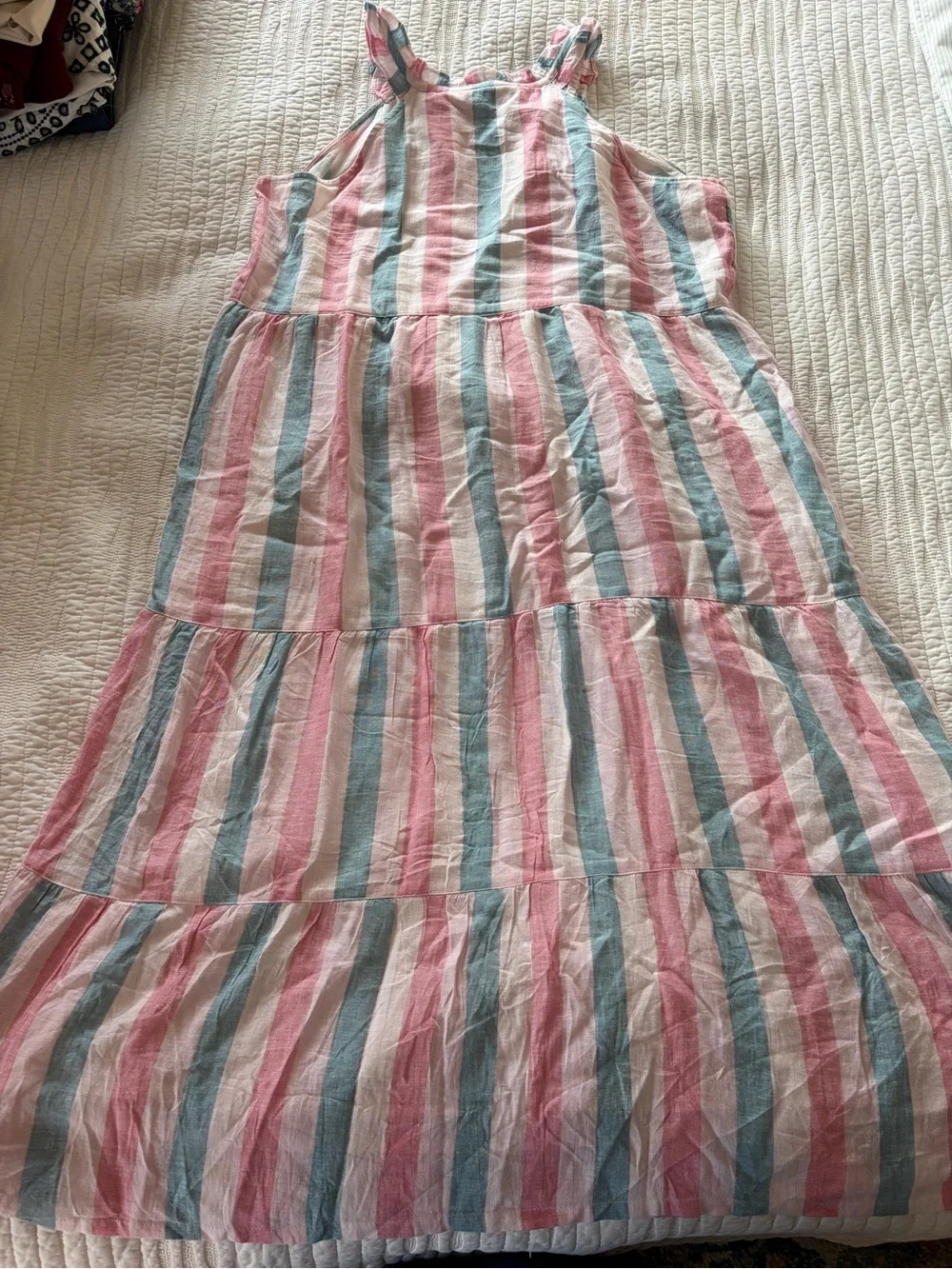 Tommy Bahama Pink, Blue & White Striped Sleeveless Tiered Sundress